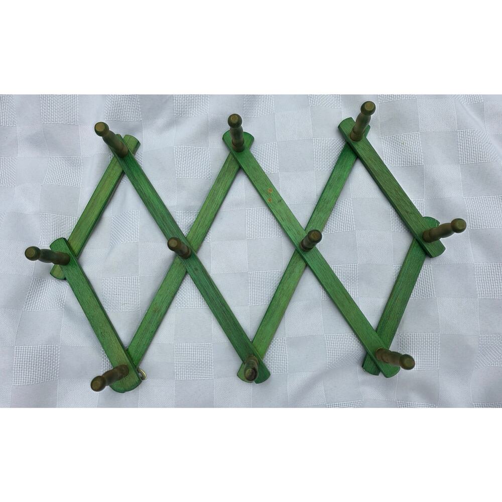 VTG Expandable Wooden Accordion 10 Peg Wall Hanger Mug Coat Hat Jewelry Rack